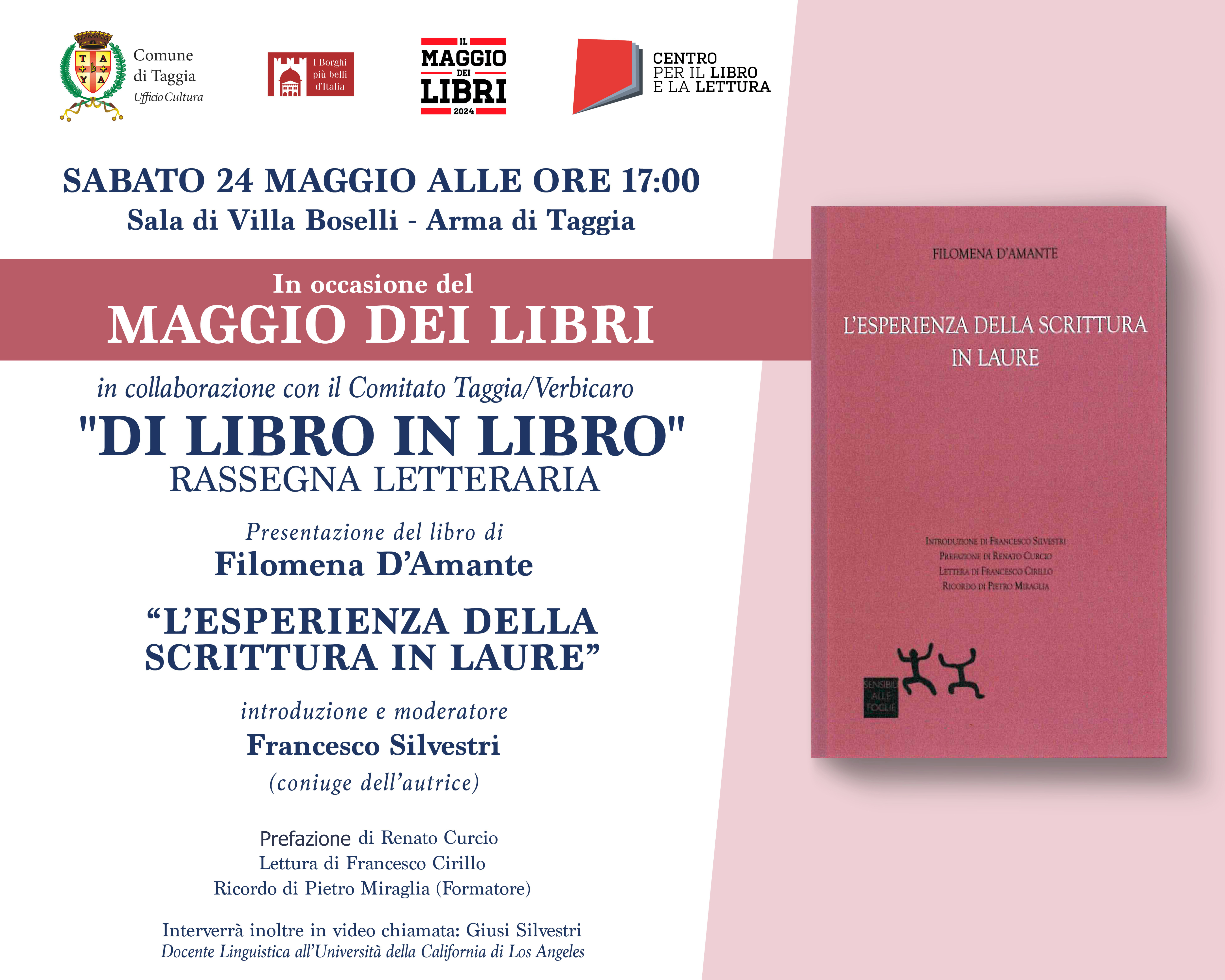 “Di libro in libro” nel “Maggio dei libri”: Sabato 24 Maggio a Villa Boselli TAGGIA – Sabato 24 maggio, Villa Boselli ospiterà un evento letterario di rilievo che si inserisce nel “Maggio dei Libri”, la campagna nazionale per la promozione della lettura. Alle ore…